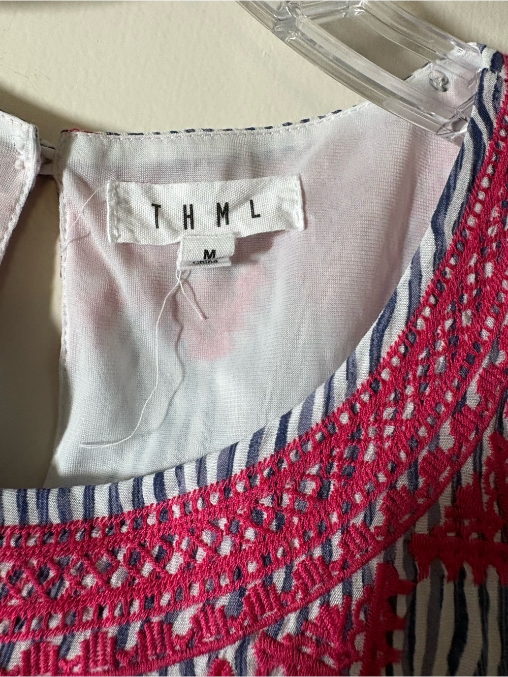 Navy Stripe Dress with Hot Pink Embroidery - Picture 3 of 3